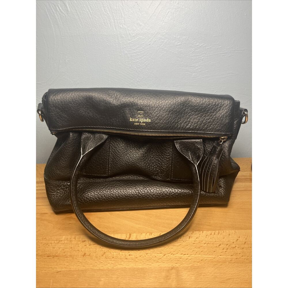 Kate Spade Black Pebbled Leather Fold Over Crossbody Bag Tassel - Missing Strap